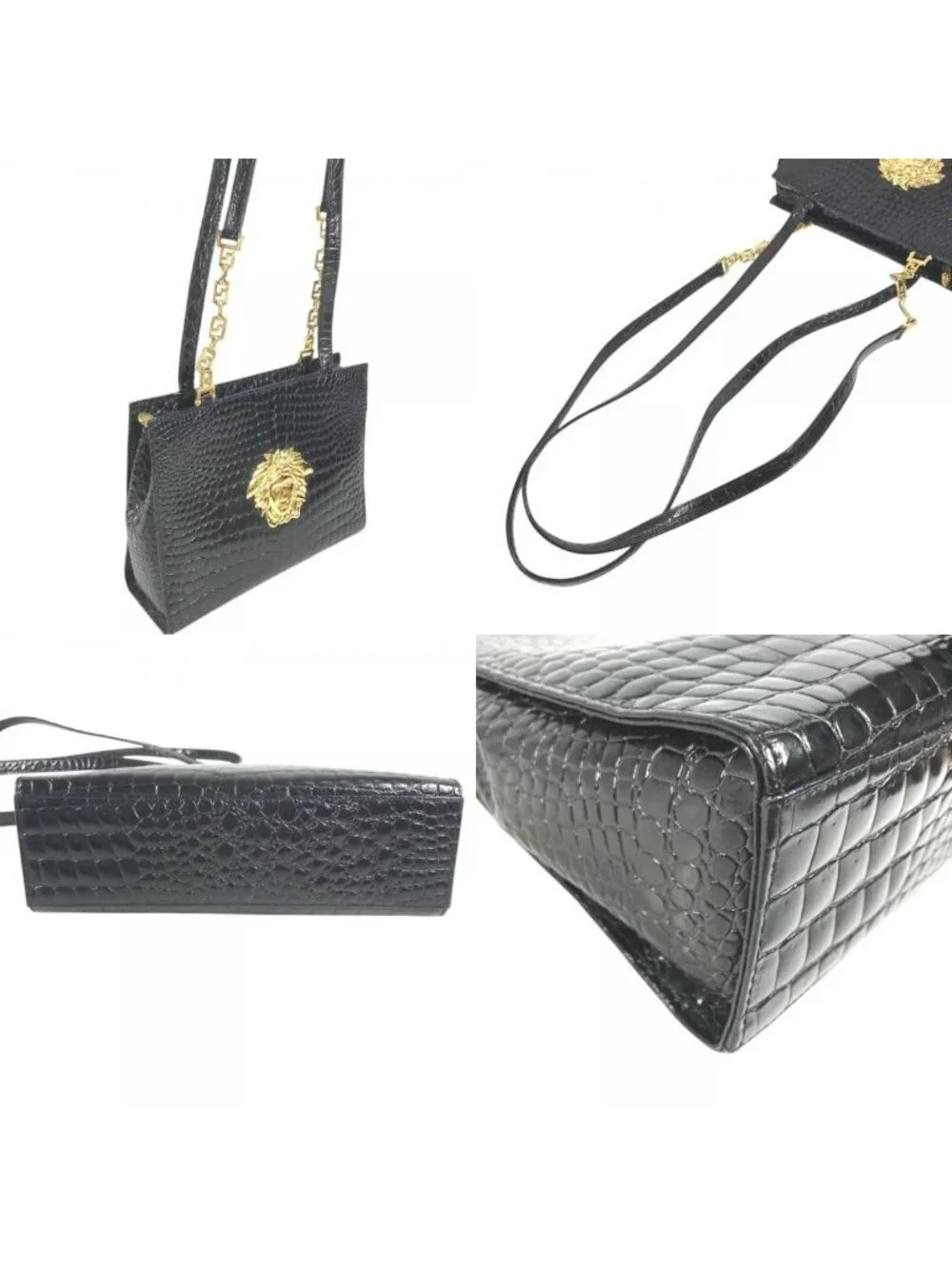 Versace Shoulder Bag Big Medusa Logo Greca Embossed Leather Black